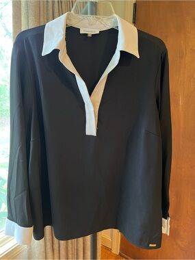Calvin Klein Black Top with White Collar and Cuffs